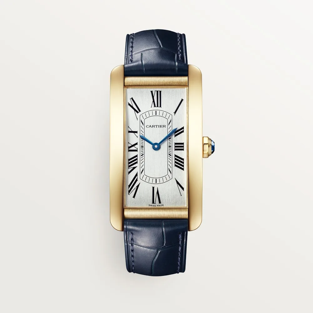 Cartier Tank Américaine, Large model, automatic movement, yellow gold, leather