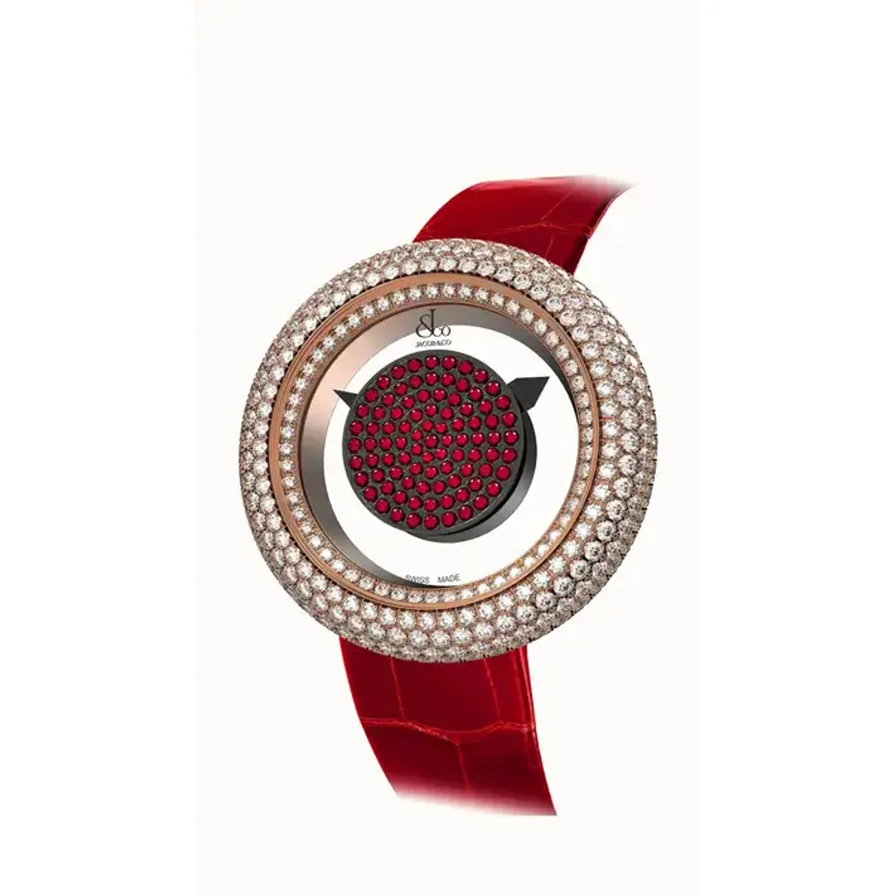 Jacob & Co. Brilliant Mystery Pave Diamonds — Rubies in Rose Gold (38MM)