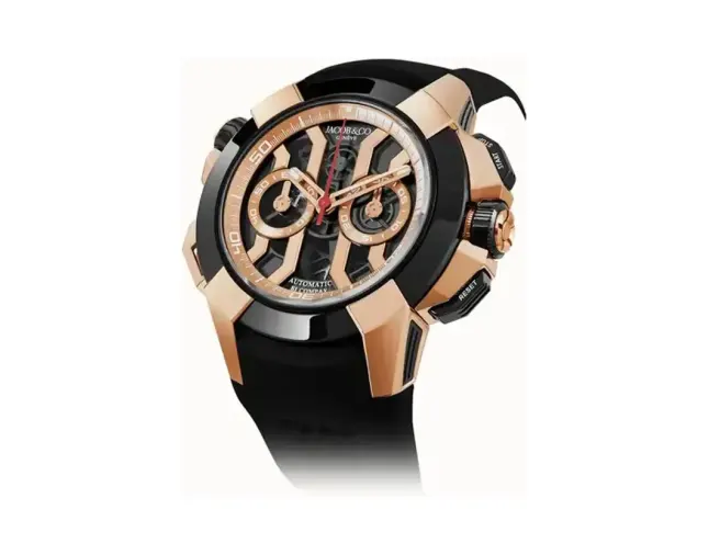 Jacob & Co. Epic X Chrono 47MM — Rose Gold & Black Ceramic Bezel (Black)