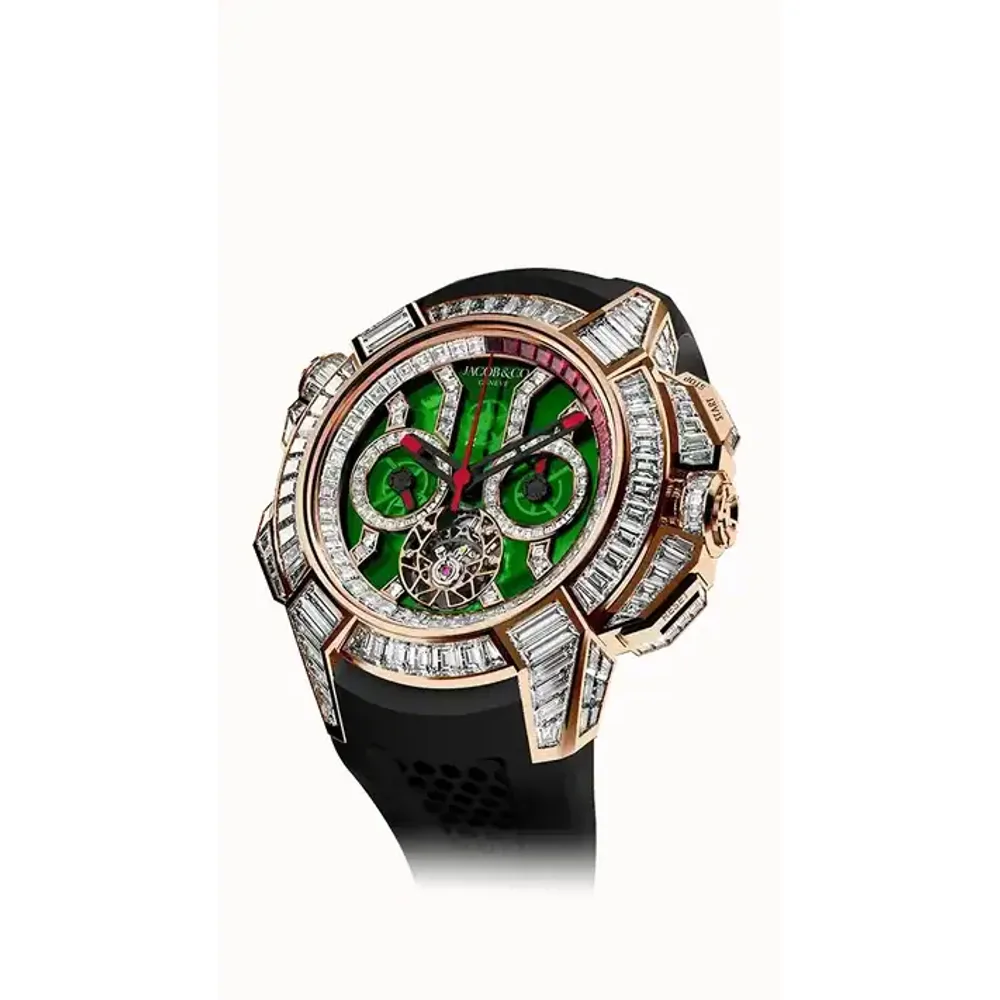 Jacob & Co. Epic X Chrono Tourbillon Baguette — Green Crystal