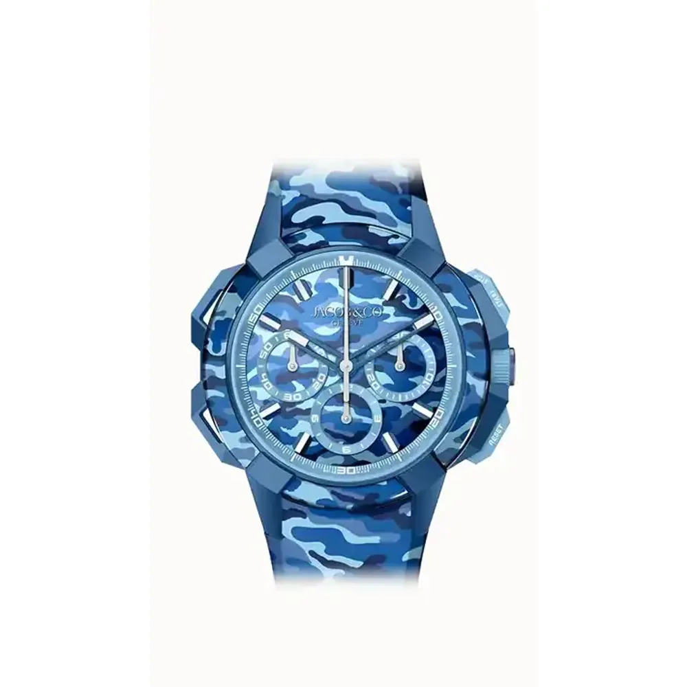 Jacob & Co. Epic X Chrono 44MM Tri-Compax — Blue Camo