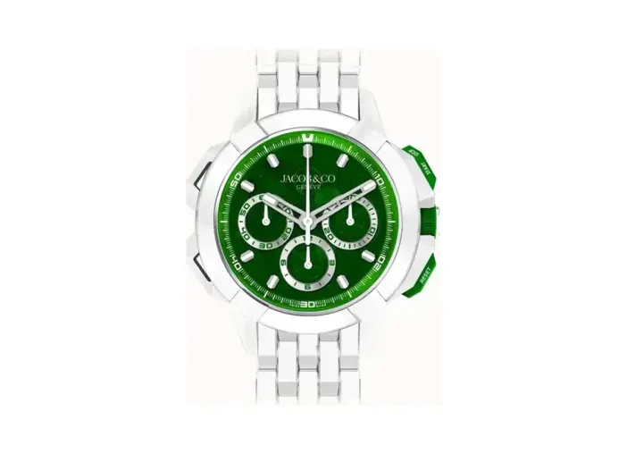 Jacob & Co. Epic X Chrono 44MM Tri-Compax — White Ceramic, Green Dial Bracelet
