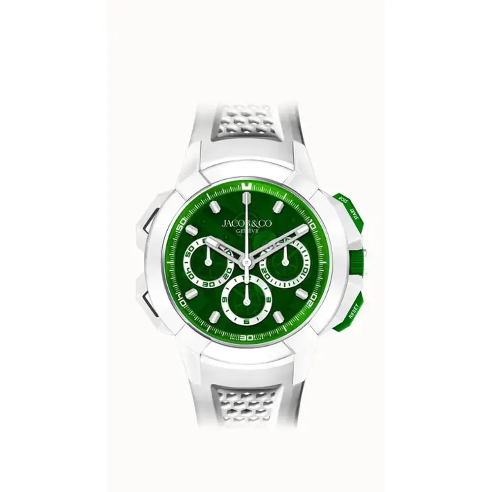 Jacob & Co. Epic X Chrono 44MM Tri-Compax — White Ceramic, Green Dial
