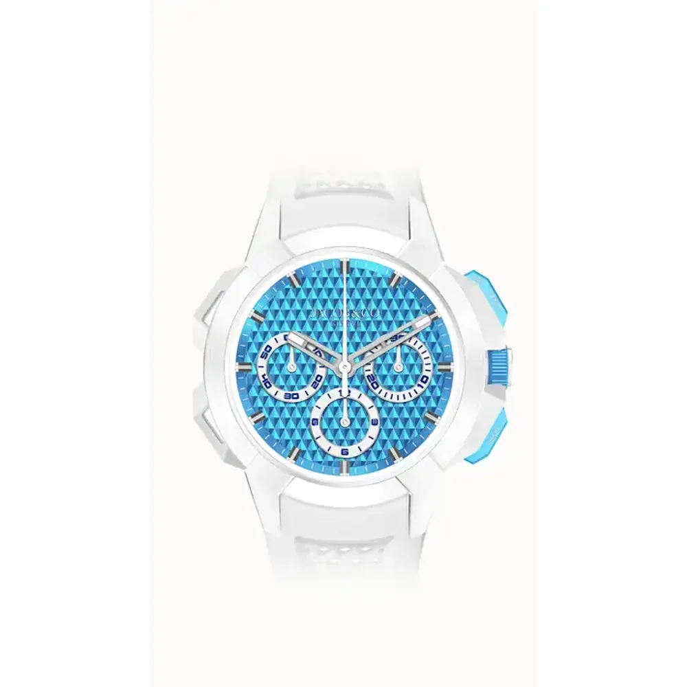 Jacob & Co. Epic X Chrono 44MM Tri-Compax — White Ceramic, Electric Blue Dial