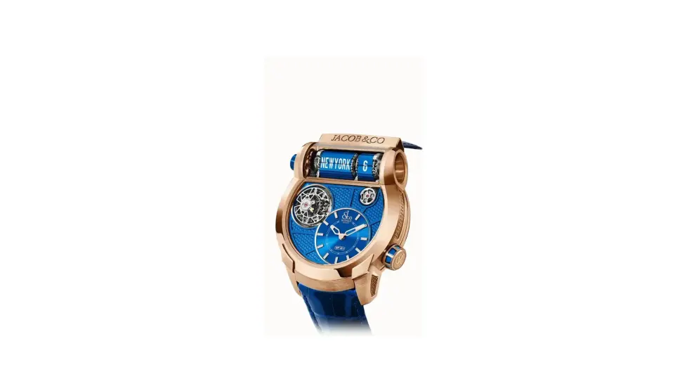 Jacob & Co. Epic SF24 Tourbillon — Rose Gold Blue PVD Grid Dial