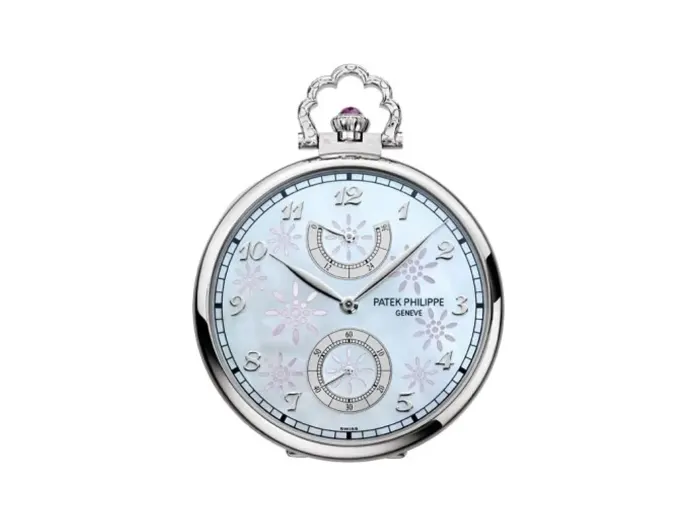 Patek Philippe Pocket Watch Lepine Power Reserve White Gold / Geisha under a Cherry Tree