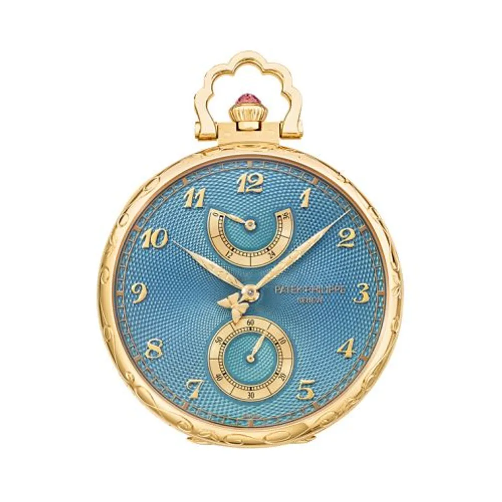 Patek Philippe Pocket Watch Lepine Power Reserve Yellow Gold / Butterflies and Orchids