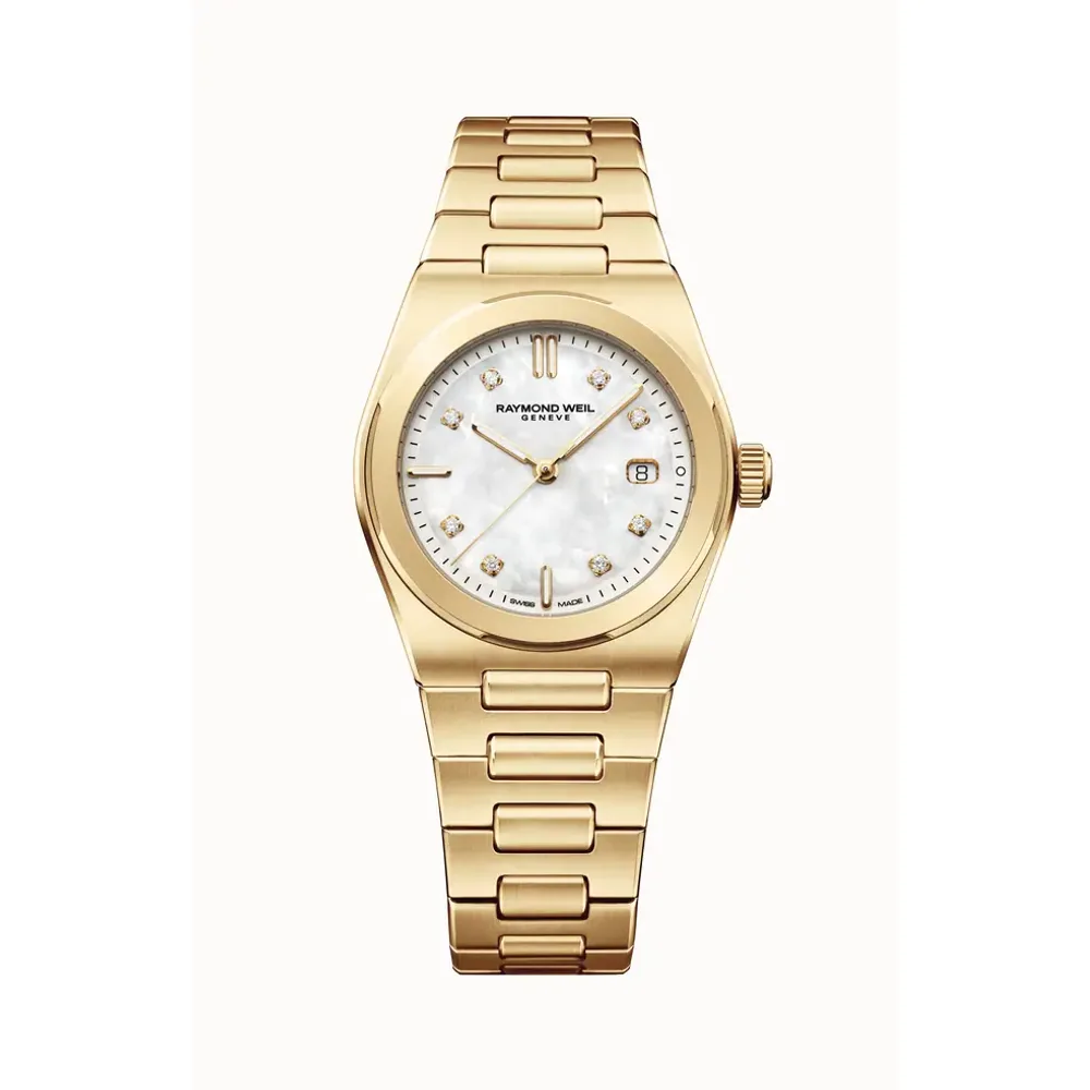 Raymond Weil A.R.T. Mother-of-pearl Dial Integrated Bracelet Stainless Steel With Yellow Gold PVD Quartz Watch, 30 mm