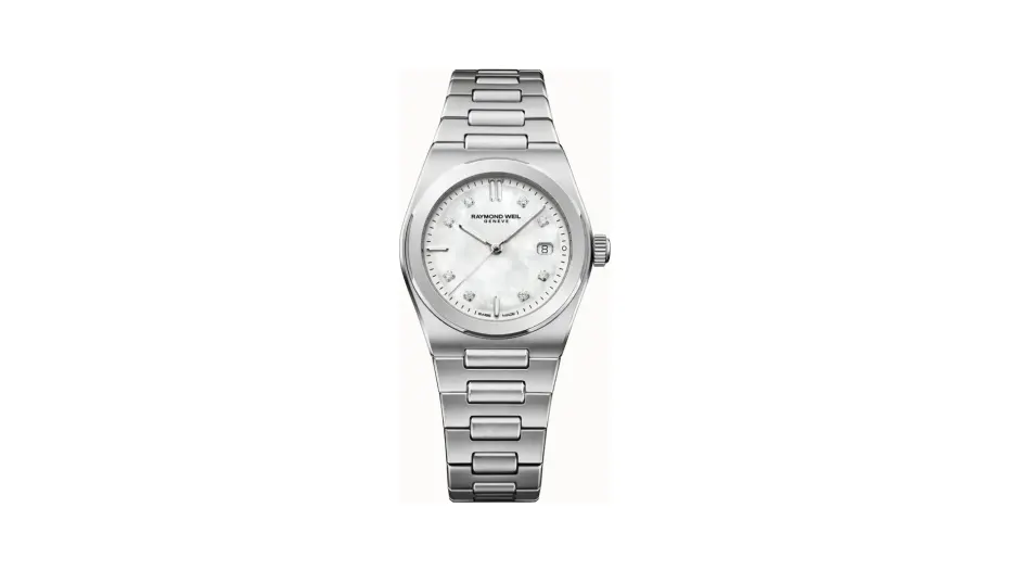 Raymond Weil A.R.T. Mother-of-pearl Dial Integrated Stainless Steel Bracelet Quartz Watch, 30 mm