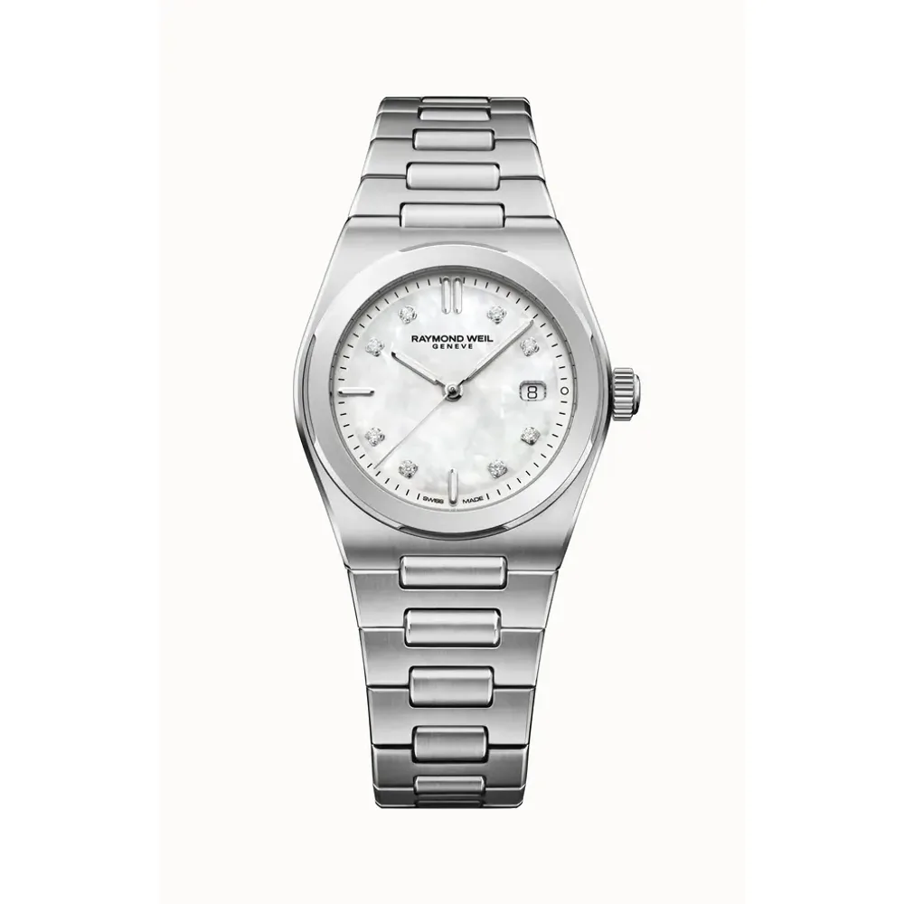 Raymond Weil A.R.T. Mother-of-pearl Dial Integrated Stainless Steel Bracelet Quartz Watch, 30 mm