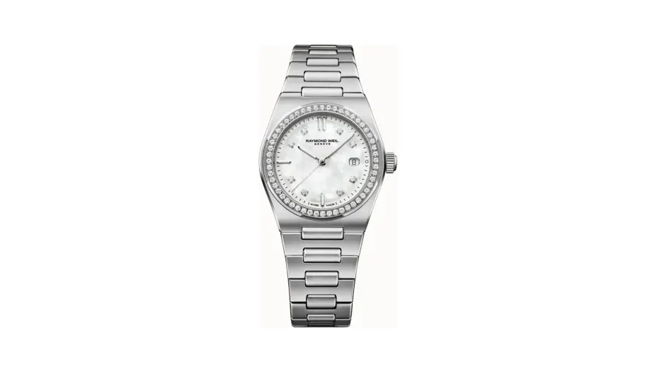 Raymond Weil A.R.T. Mother-of-pearl Dial Diamond-Set Bezel Integrated Stainless Steel Bracelet Quartz Watch, 30 mm