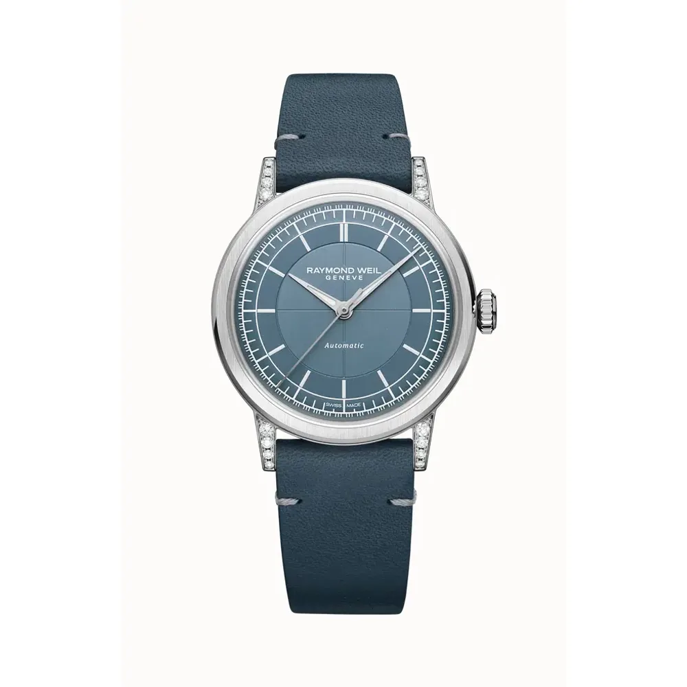 Raymond Weil Millesime Automatic Central Seconds Diamonds Watch, 35 mm, 35 mm, blue dial
