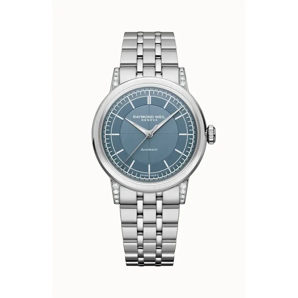 Raymond Weil Millesime Automatic Central Seconds Diamonds Watch, 35 mm, 35 mm, blue dial