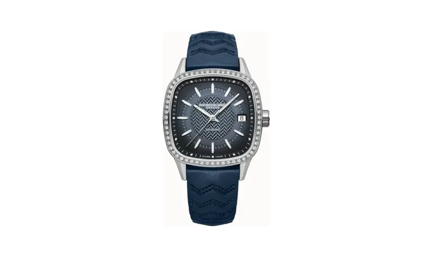 Raymond Weil Freelancer Ladies Automatic Blue Dial Leather Cushion Shape Watch, 34 x 34 mm