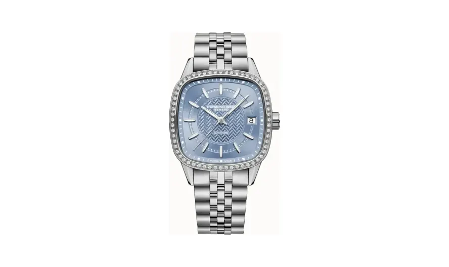 Raymond Weil Freelancer Ladies Automatic Ice Blue Dial Bracelet Cushion Shape Watch, 34 x 34 mm