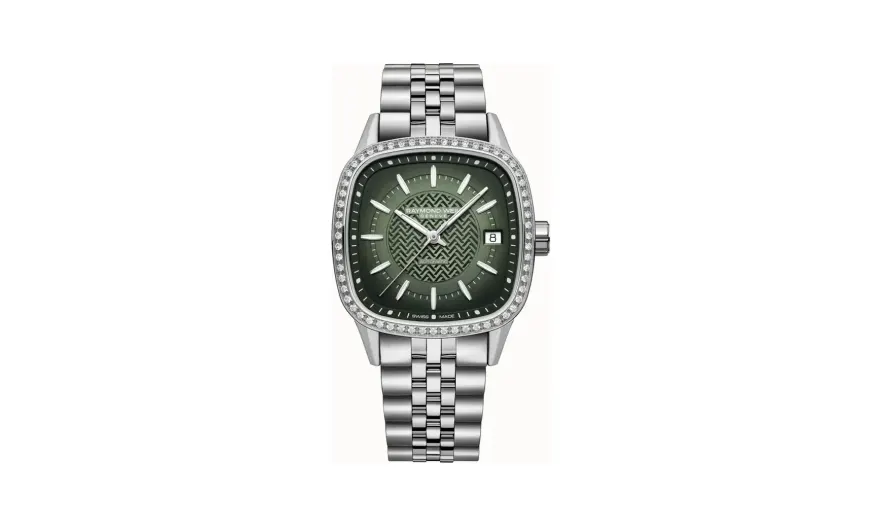 Raymond Weil Freelancer Ladies Automatic Green Dial Bracelet Cushion Shape Watch, 34 x 34 mm