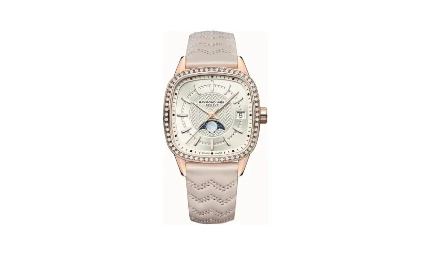 Raymond Weil Freelancer Automatic Moon Phase and Leather Strap Cushion Shape Watch, 34 x 34 mm