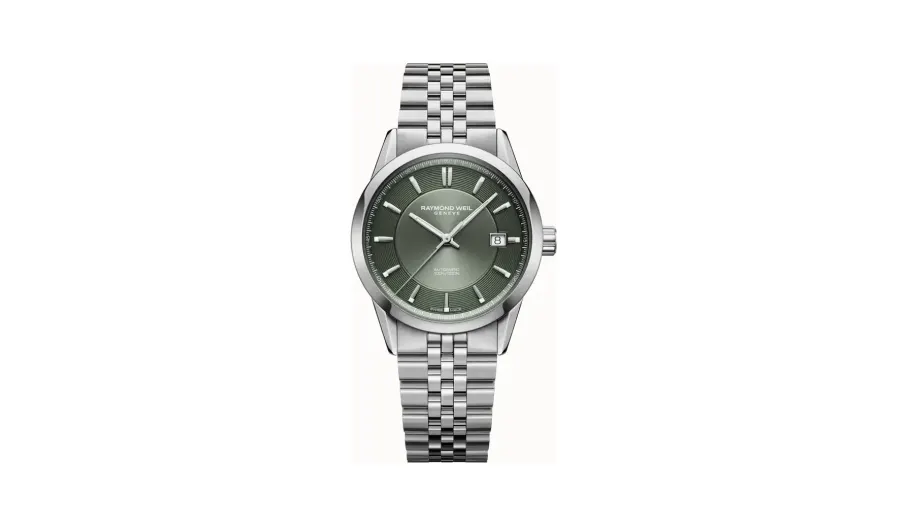 Raymond Weil Freelancer Automatic Olive Green Dial Stainless Steel Bracelet Watch, 38 mm
