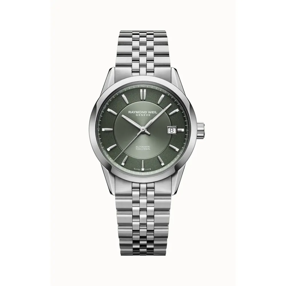 Raymond Weil Freelancer Automatic Olive Green Dial Stainless Steel Bracelet Watch, 38 mm