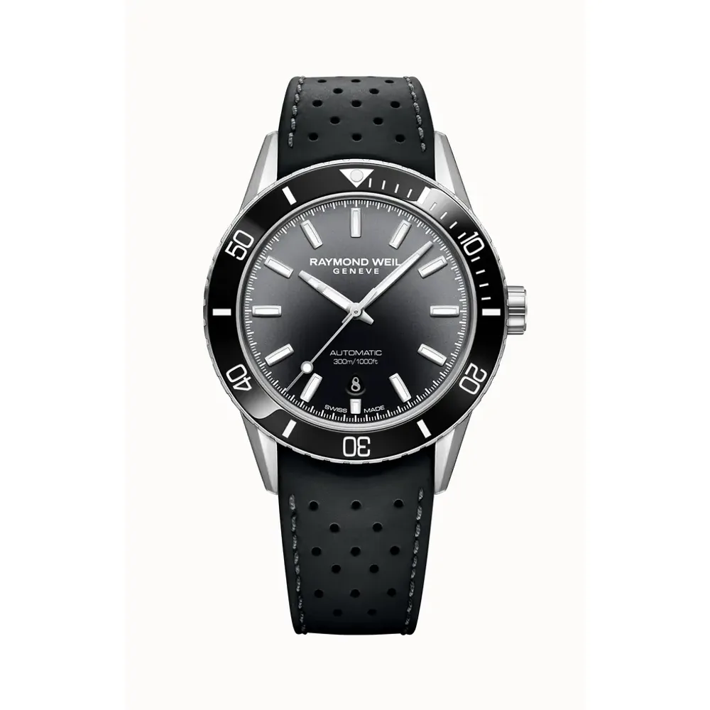 Raymond Weil Freelancer Diver Black Dial & Rubber Strap Automatic Watch, 42 mm