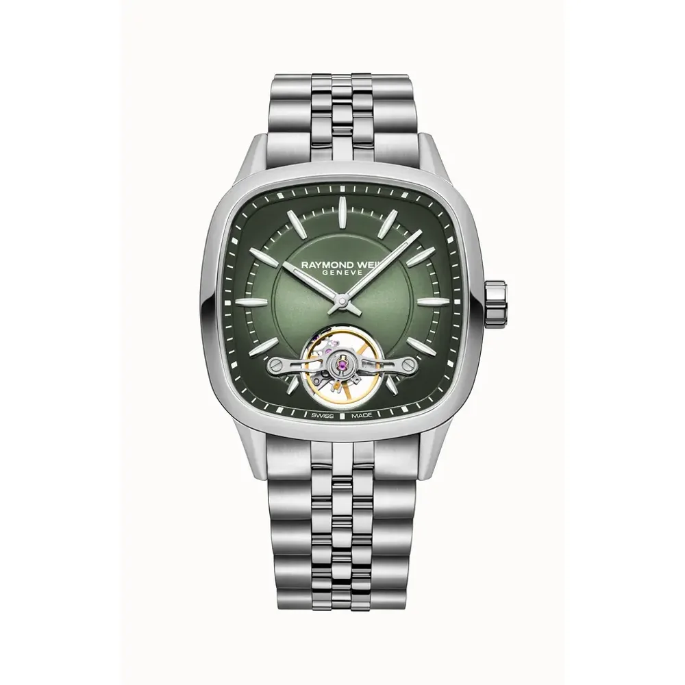 Raymond Weil Freelancer Calibre RW1212 Men’s Automatic Green Steel Cushion Shape Watch, 40 x 40 mm