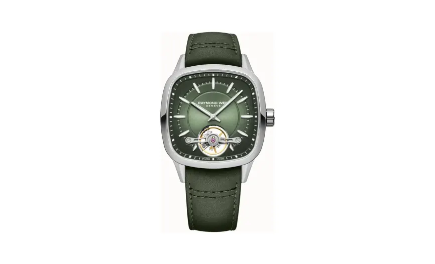 Raymond Weil Freelancer Calibre RW1212 Men’s Automatic Green Leather Strap Cushion Shape Watch, 40 x 40 mm
