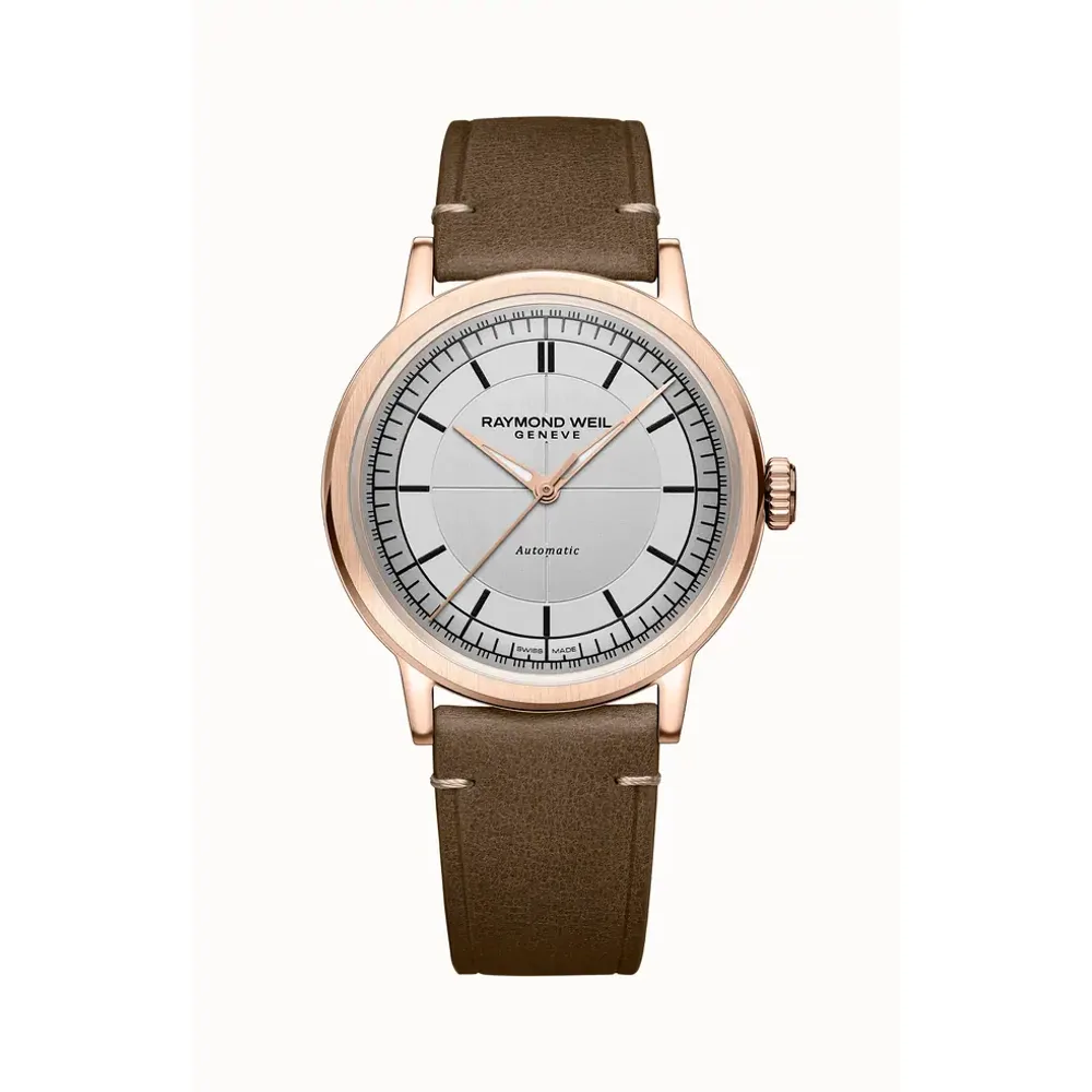 Raymond Weil Millesime Men's Automatic Brown Leather Strap Watch, 39 mm