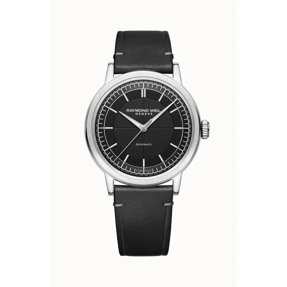 Raymond Weil Millesime Men's Automatic Black Leather Strap Watch, 39 mm