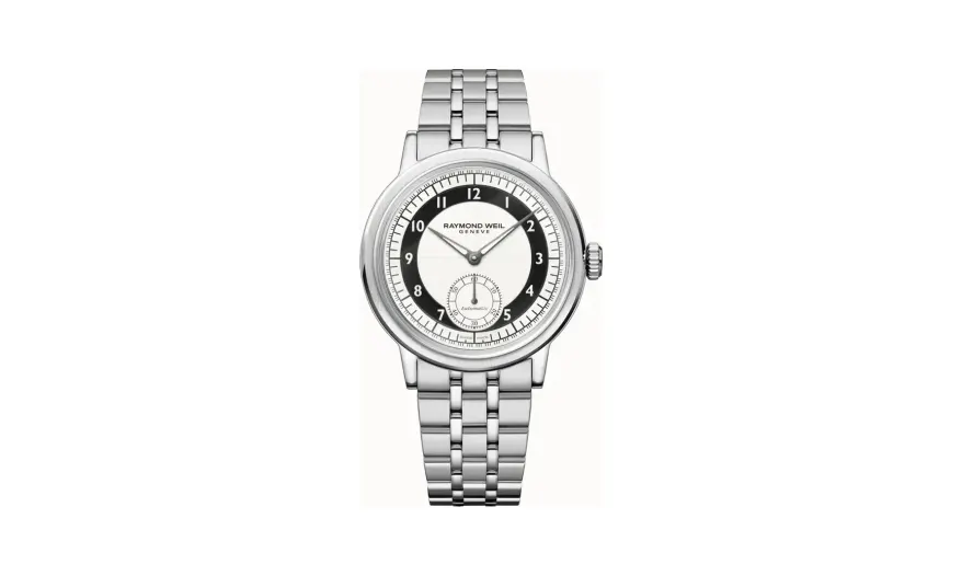 Raymond Weil Millesime Men's Automatic Small Seconds Tuxedo Black and White Dial Bracelet Watch, 39 mm