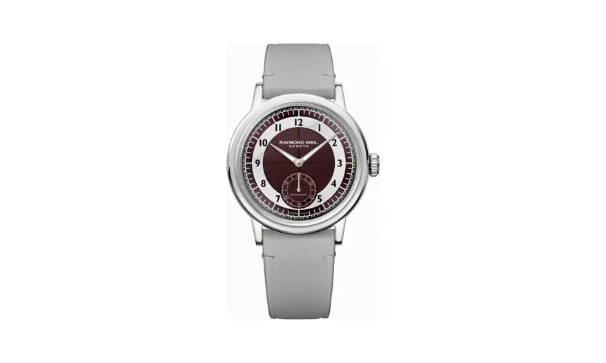 Raymond Weil Millesime Men's Automatic Small Seconds Tuxedo Burgundy and Light Grey Dial Watch, 39 mm
