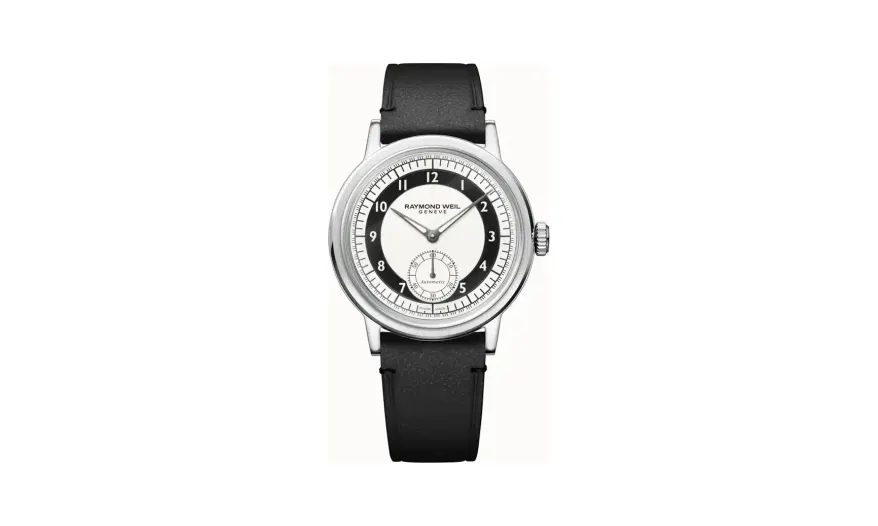 Raymond Weil Millesime Men's Automatic Small Seconds Tuxedo Black and White Dial Watch, 39 mm
