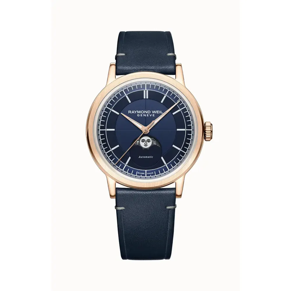 Raymond Weil Millesime Automatic Moon Phase Midnight Blue Dial Watch, 39 mm