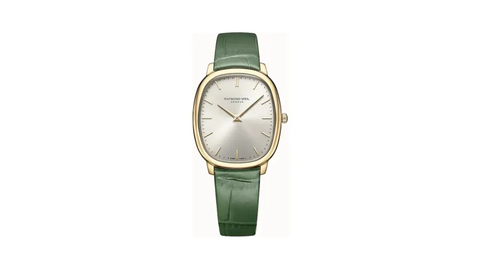Raymond Weil Toccata Heritage Old Silver Dial Green Leather Strap Quartz Watch, 31 x 36 mm