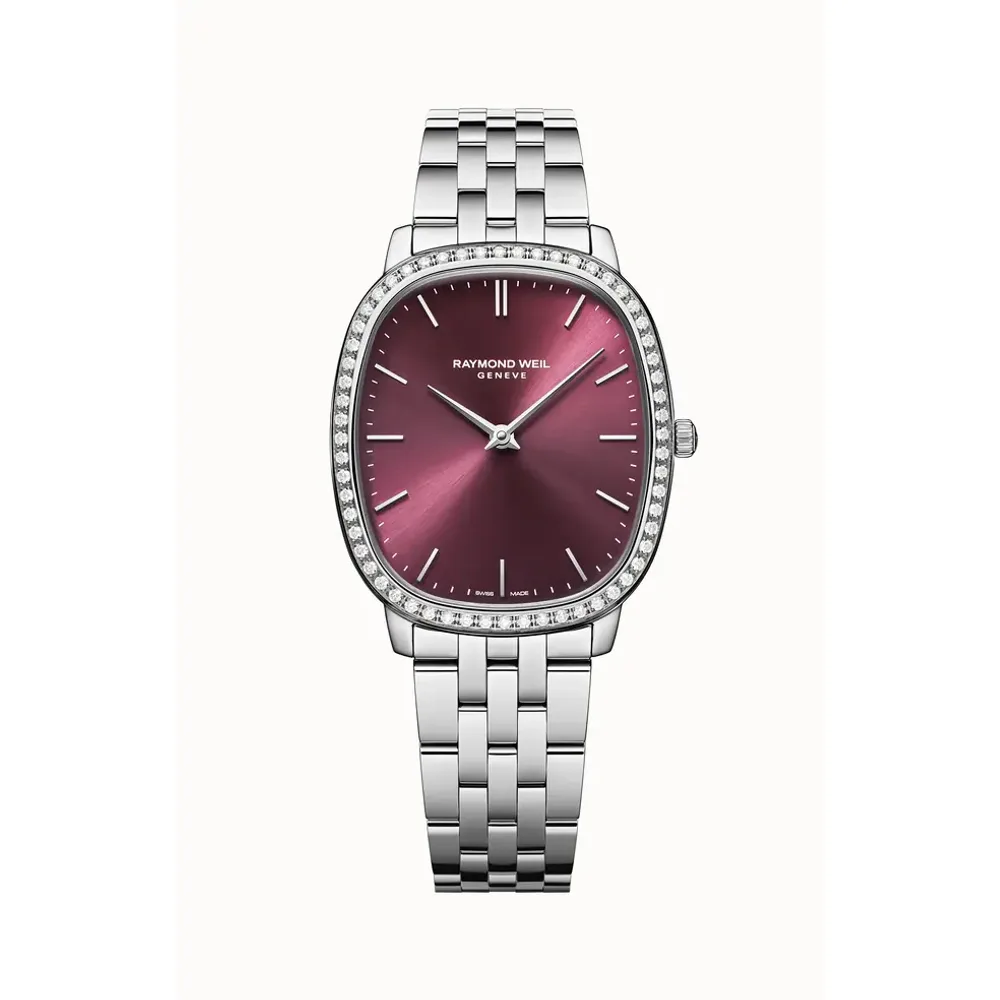 Raymond Weil Toccata Heritage Red Grape Dial Quartz Diamonds Bracelet Watch, 31 x 36 mm