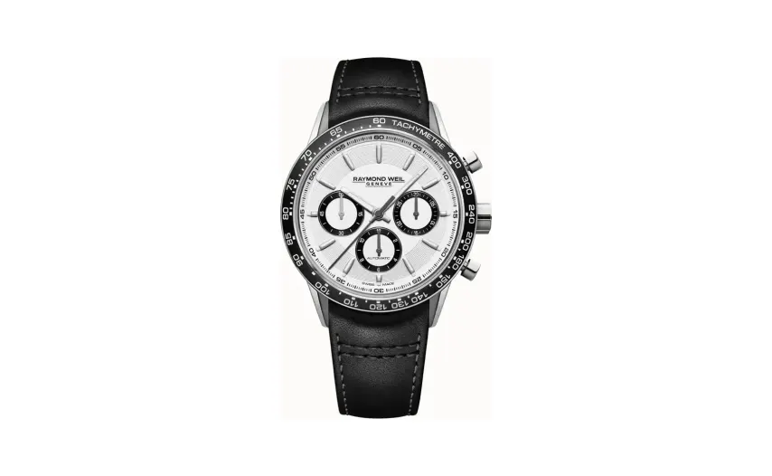 Raymond Weil Freelancer Men's Automatic Chronograph Black Leather Watch, 43 mm