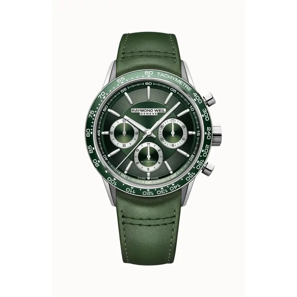 Raymond Weil Freelancer Men's Automatic Chronograph Green Leather Watch, 43 mm