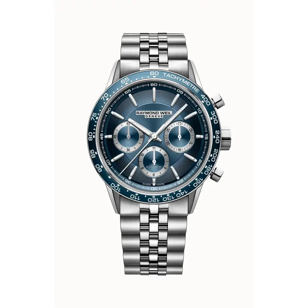 Raymond Weil Freelancer Men's Automatic Chronograph Bracelet Watch, 43 mm, 43 mm, blue dial