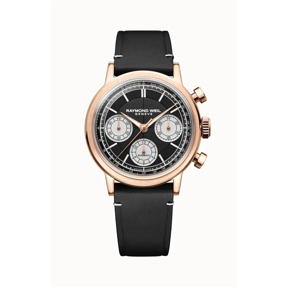 Raymond Weil Millesime Automatic Tri-Compax Chronograph Black Sector Dial Watch, 39 mm