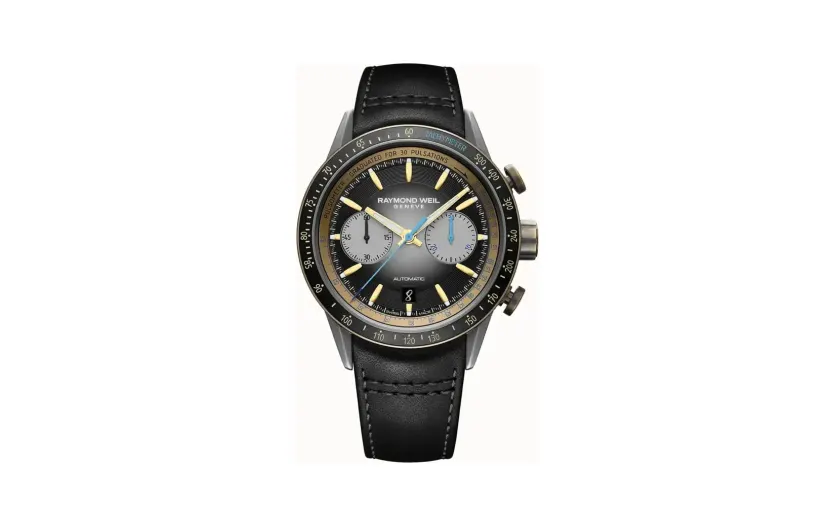 Raymond Weil Freelancer Men's Automatic Chronograph Bi-compax Bronze and Titanium Leather Watch, 43 mm