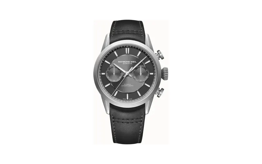Raymond Weil Freelancer Men's Pilot Flyback Chronograph Leather Automatic Grey Dial Watch, 42 mm