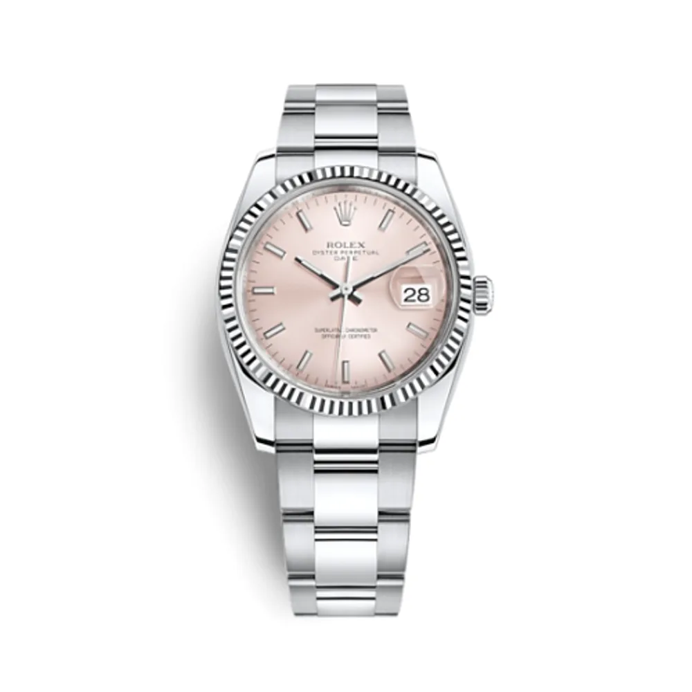 Rolex Oyster Perpetual Date 34 Stainless Steel Fluted / Oyster / Pink