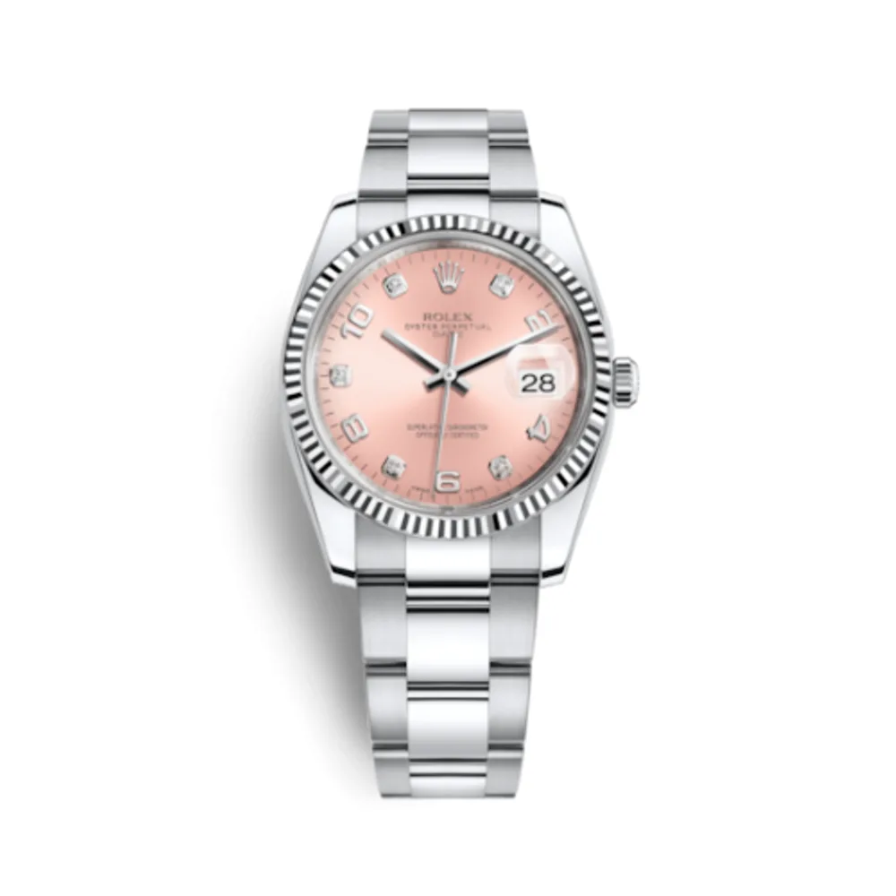 Rolex Oyster Perpetual Date 34 Stainless Steel Fluted / Oyster / Pink Arabic