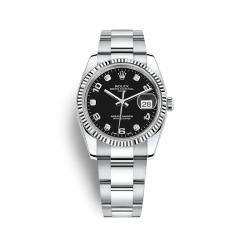 Rolex Oyster Perpetual Date 34 Stainless Steel Fluted / Oyster / Black Arabic