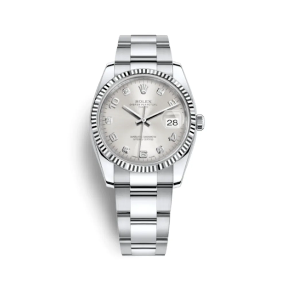 Rolex Oyster Perpetual Date 34 Stainless Steel Fluted / Oyster / Silver Arabic