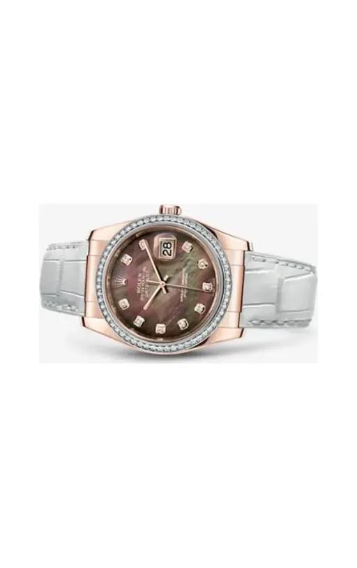 Rolex Datejust 36 Everose Strap Black Mother of Pearl Diamonds