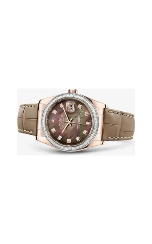 Rolex Datejust 36 Everose Strap Black Mother of Pearl Diamonds