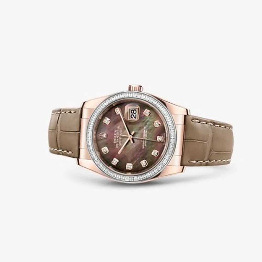 Rolex Datejust 36 Everose Strap Black Mother of Pearl Diamonds