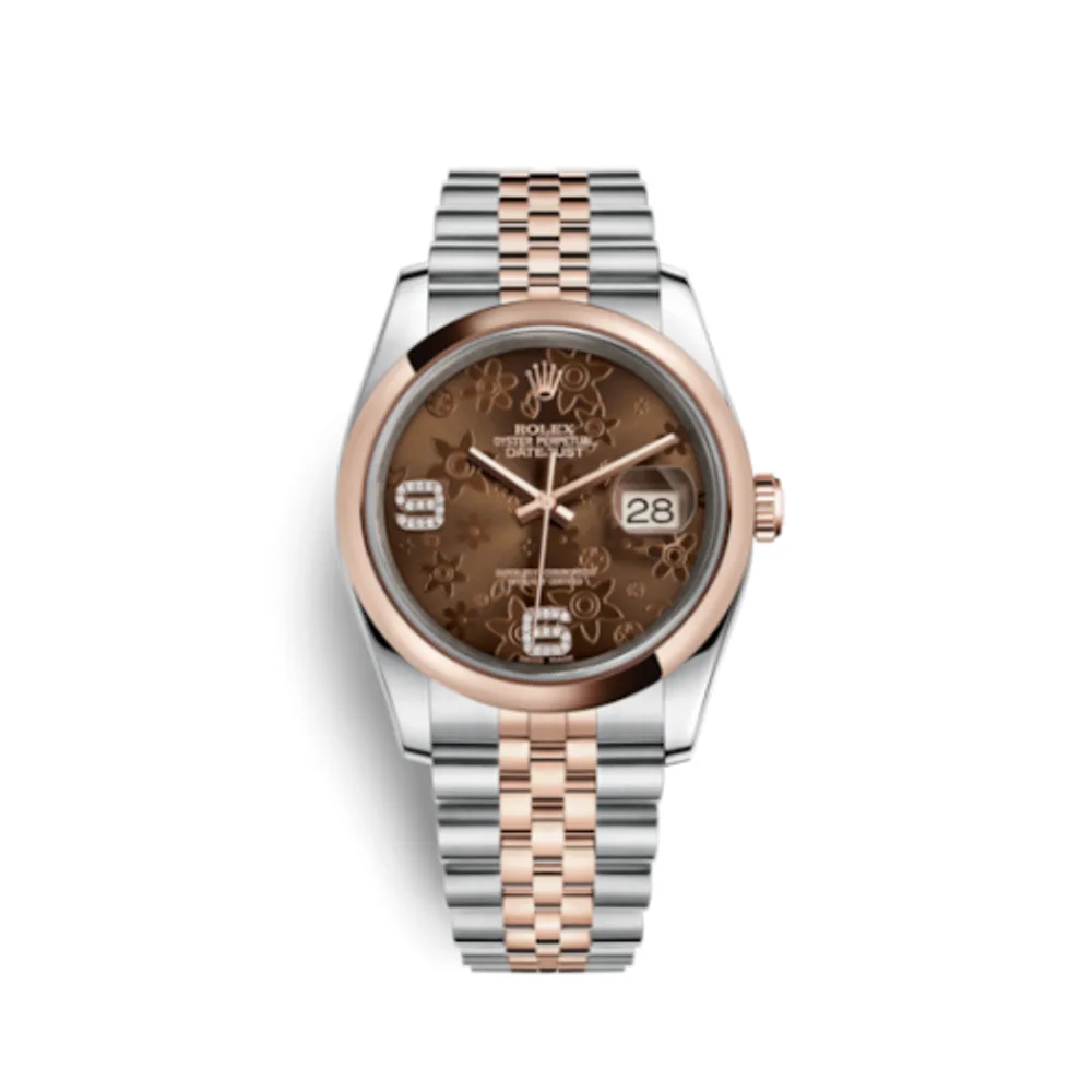 Rolex Datejust 36 Rolesor Everose Domed / Jubilee / Chocolate Floral