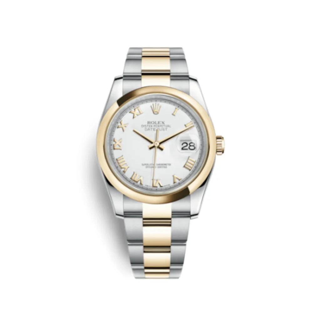Rolex Datejust 36 Rolesor Yellow Domed / Oyster / White Roman