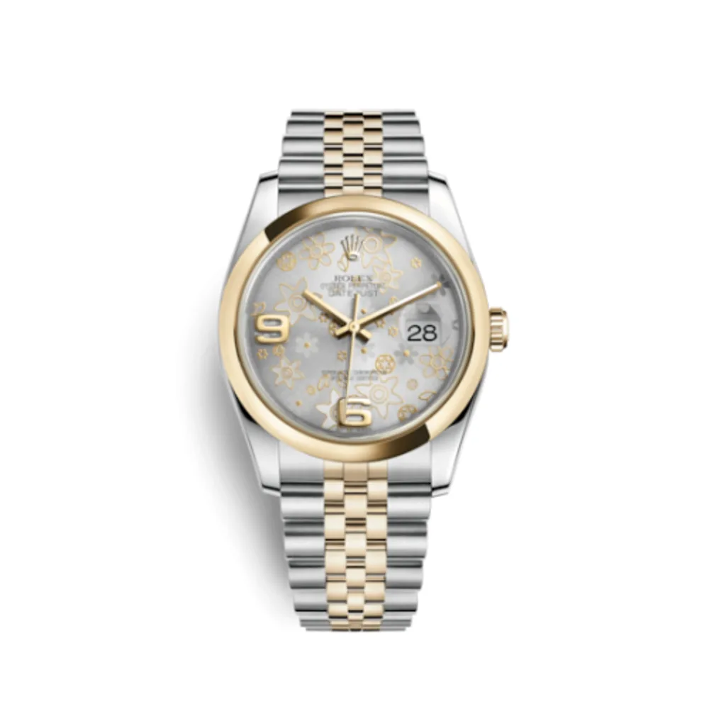 Rolex Datejust 36 Rolesor Yellow Domed / Jubilee / Silver Floral